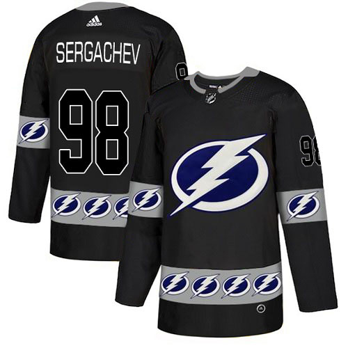 Adidas Tampa Bay Lightning Men #98 Mikhail Sergachev Black Authentic Team Logo Fashion Stitched NHL Jersey